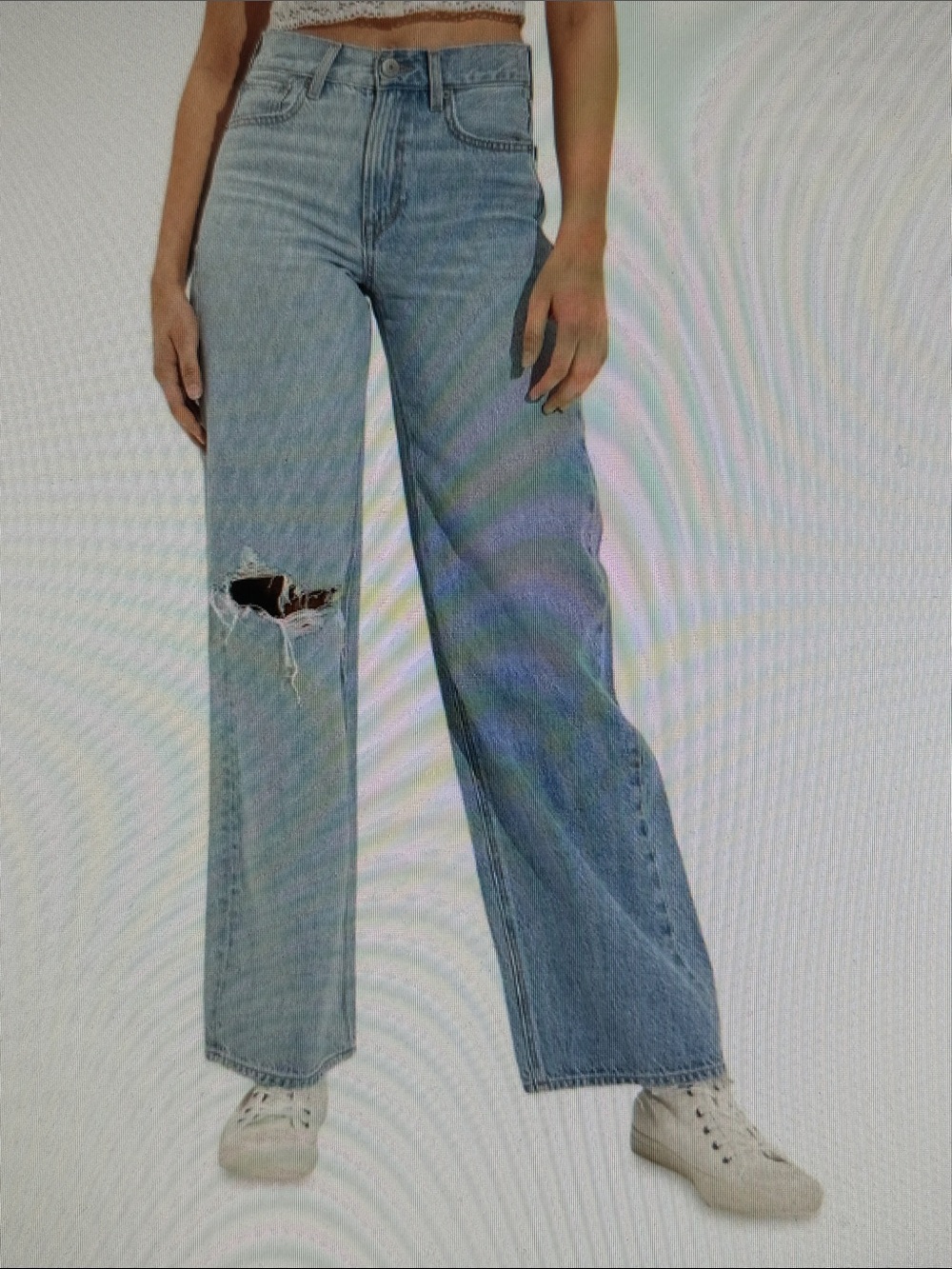 A&E Skater Ripped Knee Jean Distressed Wide-Leg Two Tone 10 30W Baggy Campus